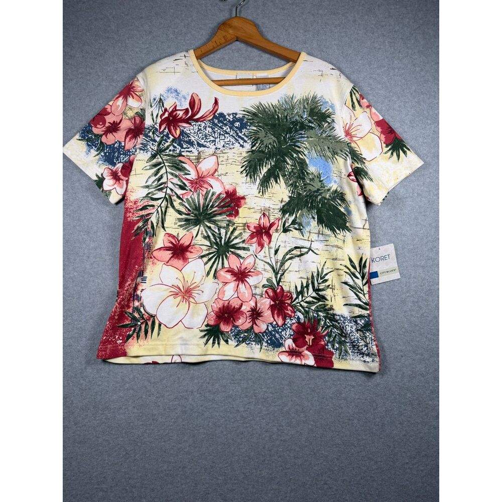 Koret City Blues Women’s XL 18-20 Tropical Floral Palm Tree Top NWT 3898